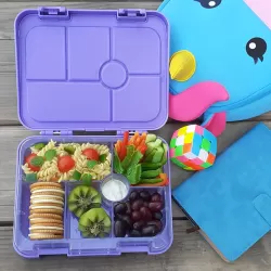 Eazy Kids Unicorn Purple 6 Compartment Bento Lunch Box w/ Lunch Bag-Grey