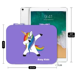 Eazy Kids Unicorn Purple 6 Compartment Bento Lunch Box w/ Lunch Bag-Grey