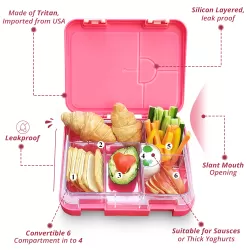 Eazy Kids Unicorn 6/4 Compartment Bento Lunch Box w/ Lunch Bag-Pink