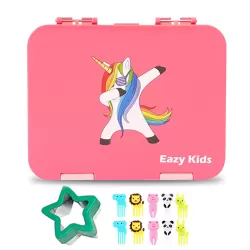 Eazy Kids Unicorn 6/4 Compartment Bento Lunch Box w/ Lunch Bag-Pink