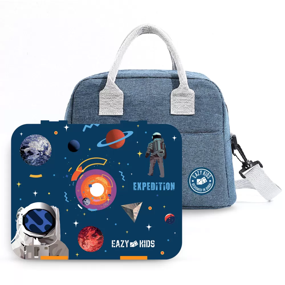 Eazy Kids Bento Box wt Insulated Lunch Bag & Cutter Set-Combo-Expedition Space