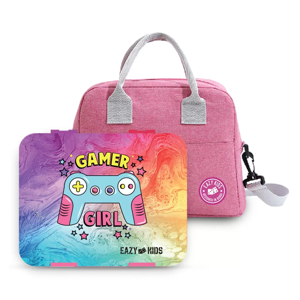 Eazy Kids Bento Box wt Insulated Lunch Bag & Cutter Set-Combo-Gamer Girl