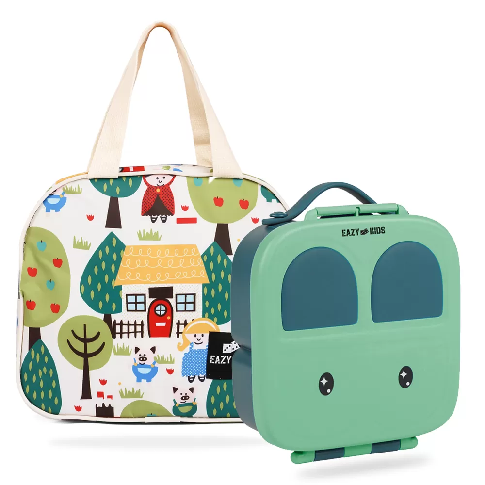 Eazy Kids Bento Box wt Insulated Lunch Bag Combo-Green