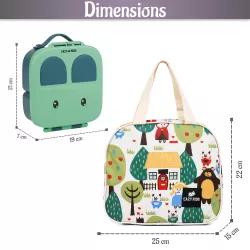 Eazy Kids Bento Box wt Insulated Lunch Bag Combo-Green