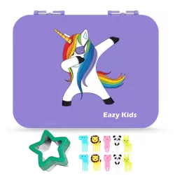 Eazy Kids Unicorn Purple 6 Compartment Bento Lunch Box w/ Lunch Bag-Blue