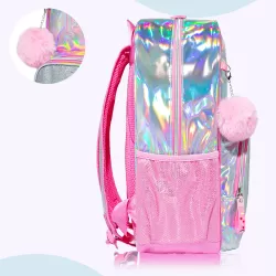 Eazy Kids - 18" School Bag, Glitter Bento Box, Lunch Bag, Pencil Case, Set of 4 - Girl Power Pink