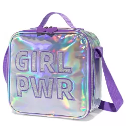 Eazy Kids - 18" School Bag, Glitter Bento Box, Lunch Bag, Pencil Case, Set of 4 - Girl Power Purple