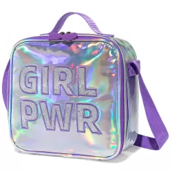 Eazy Kids - 18" School Bag, Glitter Bento Box, Lunch Bag, Pencil Case, Set of 4 - Girl Power Purple