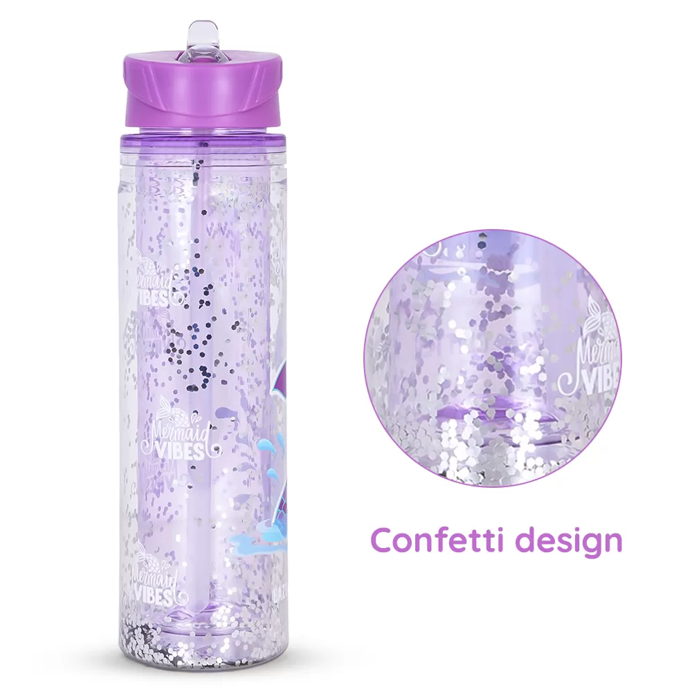 Eazy Kids - 18&quot; Set of 4 Trolley School Bag with Glitter 550ml Water Bottle, Lunch Bag &amp; Pencil Case - Mermaid Purple