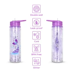 Eazy Kids - 18" Set of 4 Trolley School Bag with Glitter 550ml Water Bottle, Lunch Bag & Pencil Case - Mermaid Purple