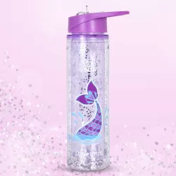 Eazy Kids - 18" Set of 4 Trolley School Bag with Glitter 550ml Water Bottle, Lunch Bag & Pencil Case - Mermaid Purple