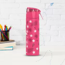 Eazy Kids 17Inch Set of 4 School Bag with Stainless Steel 640ml Water Bottle, Lunch Bag and Pencil Case - Tropical Pink