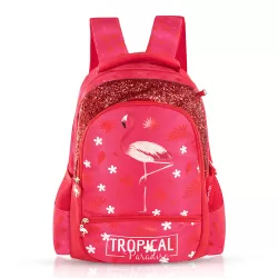 Eazy Kids 17Inch Set of 4 School Bag with Stainless Steel 640ml Water Bottle, Lunch Bag and Pencil Case - Tropical Pink