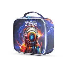 Eazy Kids 18Inch Set of 4 Trolley School Bag with Bento Lunch Box, Lunch Bag and Pencil Case - Outer Space Blue