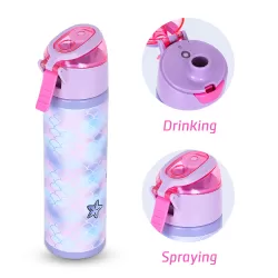 Eazy Kids 18Inch Set of 4 Trolley School Bag with Stainless Steel 640ml Water Bottle, Lunch Bag and Pencil Case - Mermaid Purple