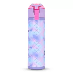 Eazy Kids 18Inch Set of 4 Trolley School Bag with Stainless Steel 640ml Water Bottle, Lunch Bag and Pencil Case - Mermaid Purple