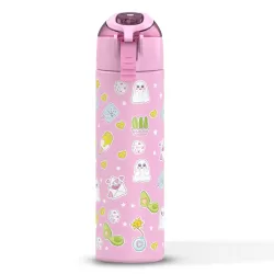 Eazy Kids - 18" School Bag, Bento Box, Stainless Steel 640ml Water Bottle, Lunch Bag, Pencil Case, Set of 5 - Girl Power Pink