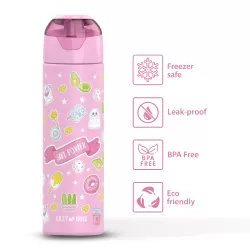 Eazy Kids - 18" School Bag, Bento Box, Stainless Steel 640ml Water Bottle, Lunch Bag, Pencil Case, Set of 5 - Girl Power Pink