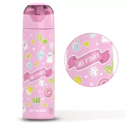 Eazy Kids - 18" School Bag, Bento Box, Stainless Steel 640ml Water Bottle, Lunch Bag, Pencil Case, Set of 5 - Girl Power Pink