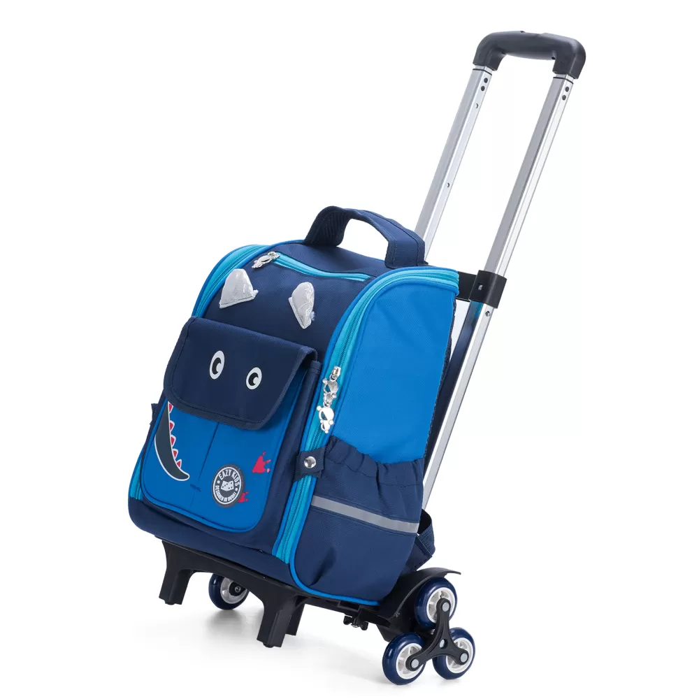 Eazy Kids Dinosaur School Bag wt Trolley - Blue