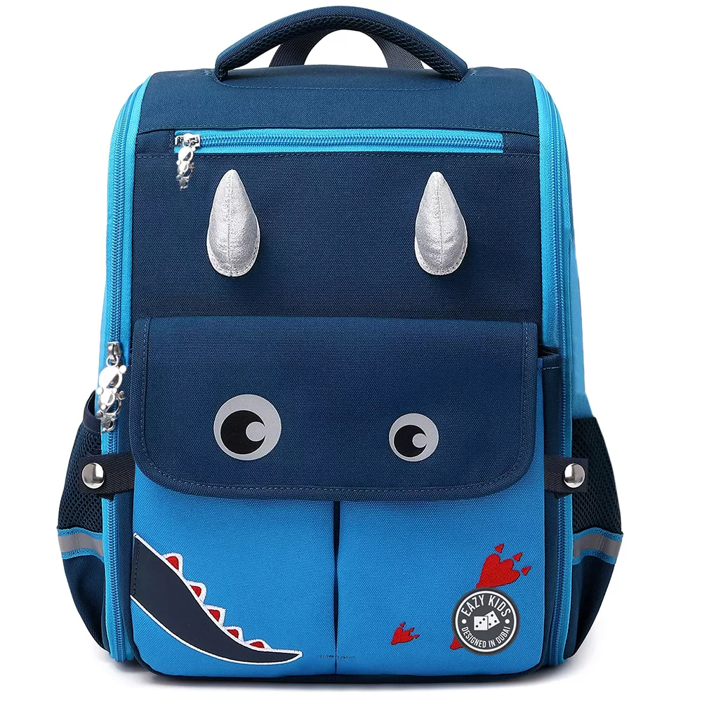 Eazy Kids Dinosaur School Bag wt Trolley - Blue