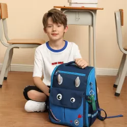 Eazy Kids Dinosaur School Bag wt Trolley - Blue