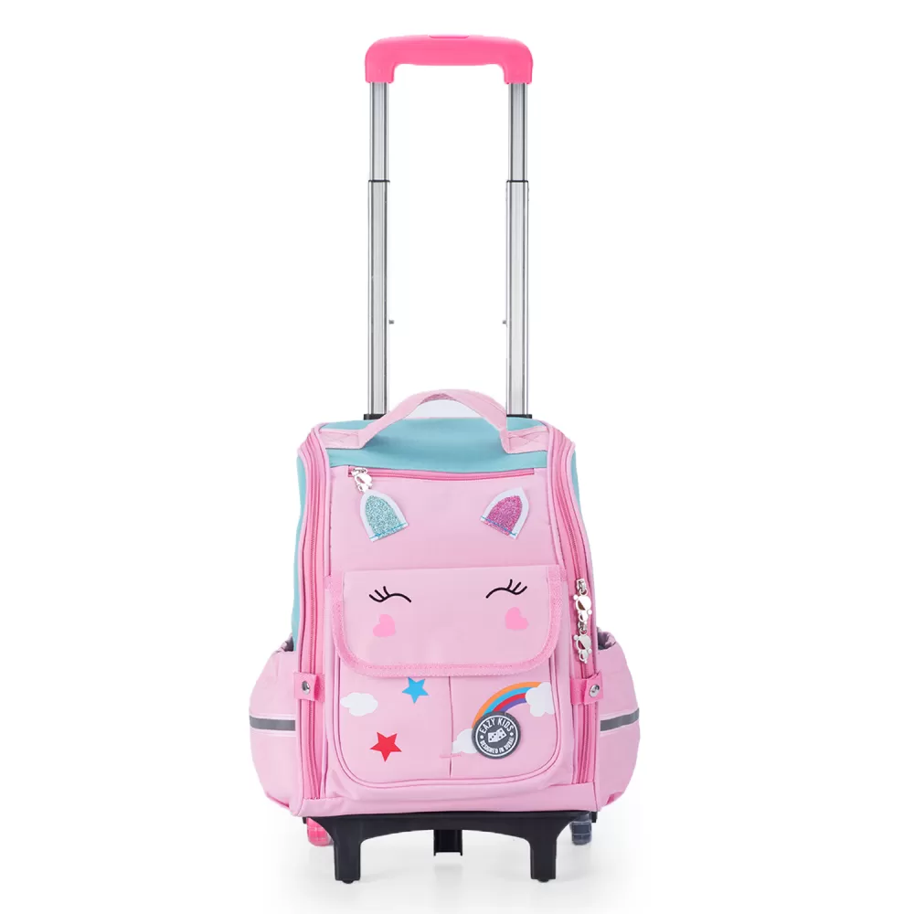 Eazy Kids 3D Unicorn School Bag wt Trolley - Pink