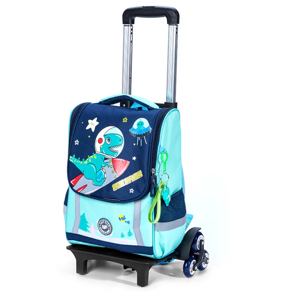 Eazy Kids School Bag Dino in Space wt Trolley - Green