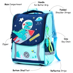 Eazy Kids School Bag Dino in Space wt Trolley - Green