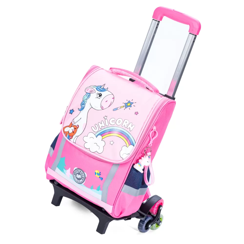 Eazy Kids School Bag Unicorn wt Trolley - Princess Pink