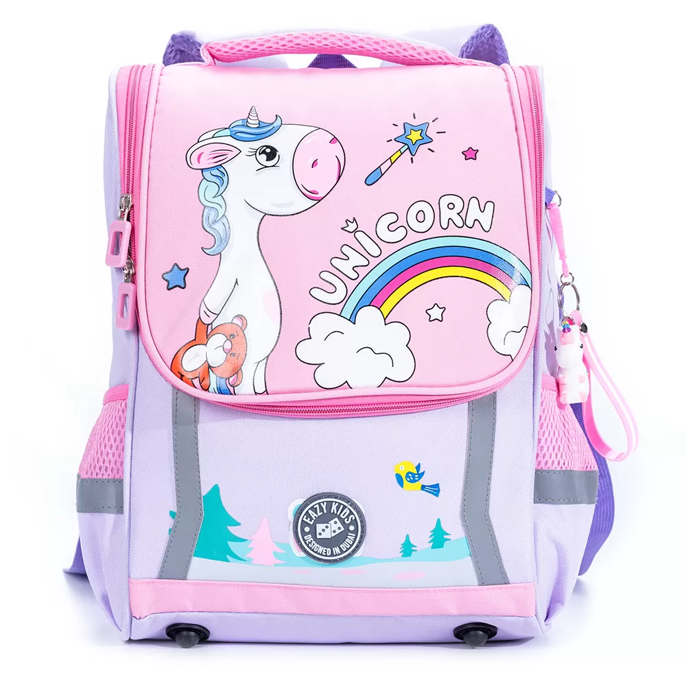 Eazy Kids School Bag Unicorn wt Trolley - Purple