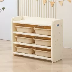 Little Story - Portable Playpen with Bookshelf, Toy Storage and Play house - White