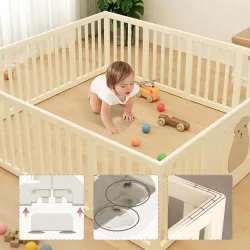 Little Story - Portable Playpen with Bookshelf, Toy Storage and Play house - White