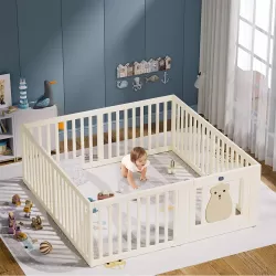 Little Story - Portable Playpen with Bookshelf, Toy Storage and Play house - White