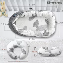 Little Story Soft Breathable fiberfill Newborn Lounger Bed with Baby Nursing and Feeding Pillow - Leaves