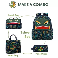 Nohoo Kids 16 Inch School Bag with Handbag Combo Dino - Green