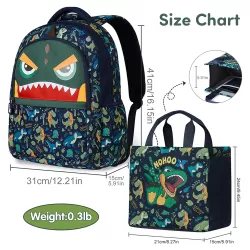 Nohoo Kids 16 Inch School Bag with Handbag Combo Dino - Green