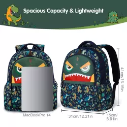 Nohoo Kids 16 Inch School Bag with Handbag Combo Dino - Green