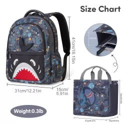 Nohoo Kids 16 Inch School Bag with Handbag Combo Shark - Grey