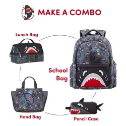 Nohoo Kids 16 Inch School Bag with Handbag Combo Shark - Grey