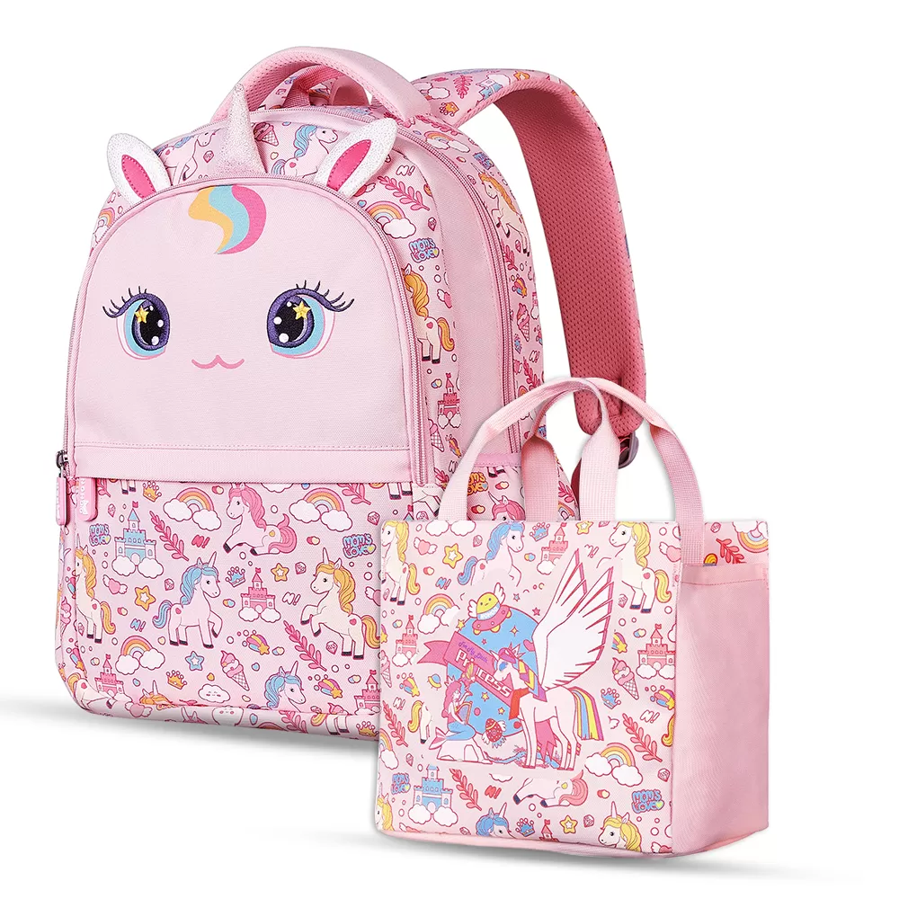 Nohoo Kids 16 Inch School Bag with Handbag Combo Unicorn - Pink