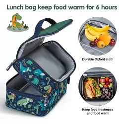 Nohoo Kids 16 Inch School Bag with Lunch Bag Combo Dino - Green