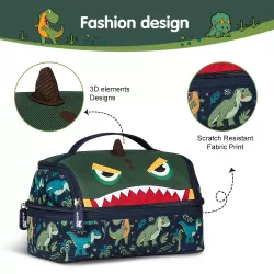 Nohoo Kids 16 Inch School Bag with Lunch Bag Combo Dino - Green