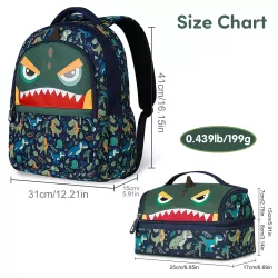 Nohoo Kids 16 Inch School Bag with Lunch Bag Combo Dino - Green