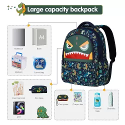 Nohoo Kids 16 Inch School Bag with Lunch Bag Combo Dino - Green