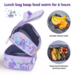 Nohoo Kids 16 Inch School Bag with Lunch Bag Combo Mermaid - Purple