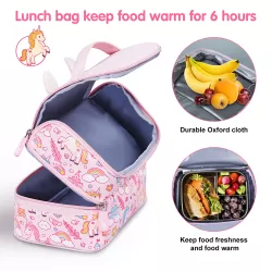 Nohoo Kids 16 Inch School Bag with Lunch Bag Combo Unicorn - Pink