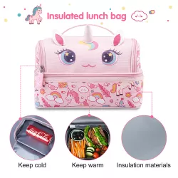 Nohoo Kids 16 Inch School Bag with Lunch Bag Combo Unicorn - Pink