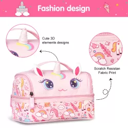 Nohoo Kids 16 Inch School Bag with Lunch Bag Combo Unicorn - Pink