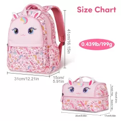 Nohoo Kids 16 Inch School Bag with Lunch Bag Combo Unicorn - Pink